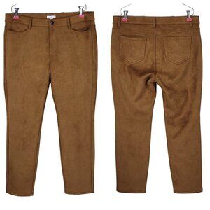 J Jill Faux Suede Ankle Pants Size 12P Pockets Chestnut Brown Front Zipper 34X27